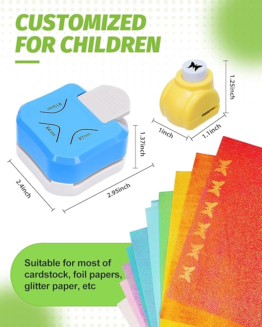 UCEC 3-in-1 Corner Rounder Punch and 10PCS Mini Shape Punches Set, Blue Paper Corner Cutter with 4mm/7mm/10mm Radius, Design Hole Puncher for Scrapbooking, Card Making, Stamp, Teachers and Kids Crafts