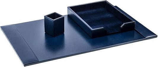 DACASSO Bonded Leather Desk Set - Luxury Leather Desk Pad & Desk Organization Essentials (Navy Blue, 3 Piece)