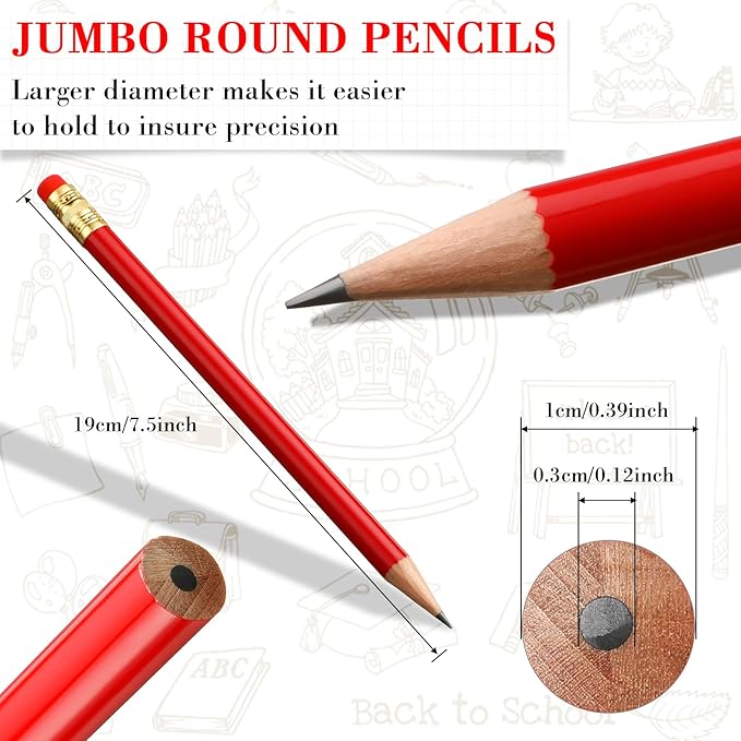 48 Pcs Jumbo Pencil, Wooden Pencil with Black Core for Carpenters Construction Workers Woodworkers Framers Beginners Students Teachers DIY Project(Red)