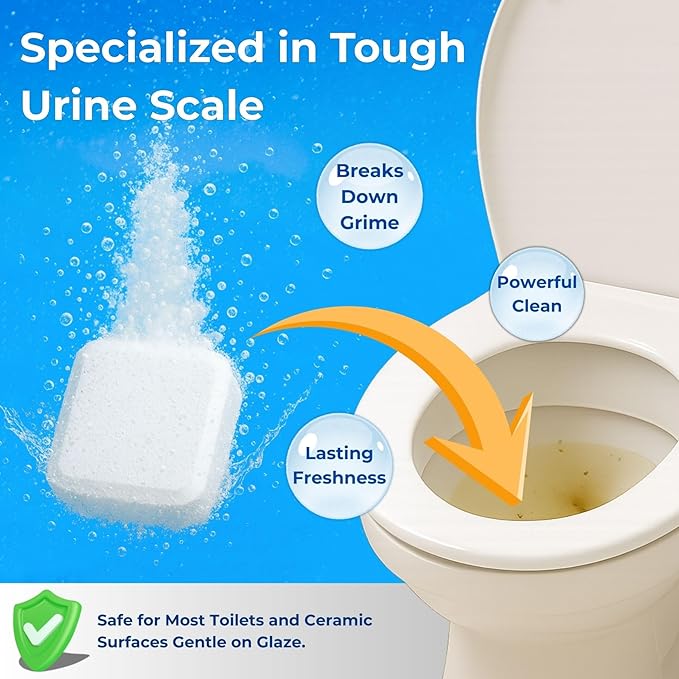 OceanBreezy Toilet Bowl Cleaner Bleach Tablets – Deep Cleaning & Deodorize, Effectively Removes Hard Stains (24-Pack Year Supply), Septic-Safe, Bathroom Cleaning Supplies