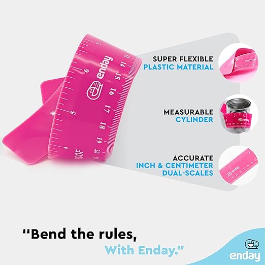 12 inches (30 cm) Shatterproof Flexible Rulers Designed in Black, Blue, Green, Pink, Purple, and Orange - Great for School, Home, & Office – (6 Pack)