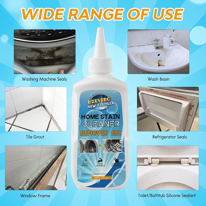 Mold Stain Remover Gel, Washing Machine Gasket Cleaner for Front Loader Washer Rubber Seal Home Stain Removal Gel for Grout, Caulk, Refrigerator, Shower, Bathtub, Bathroom Cleaning Solution (5 Fl Oz)