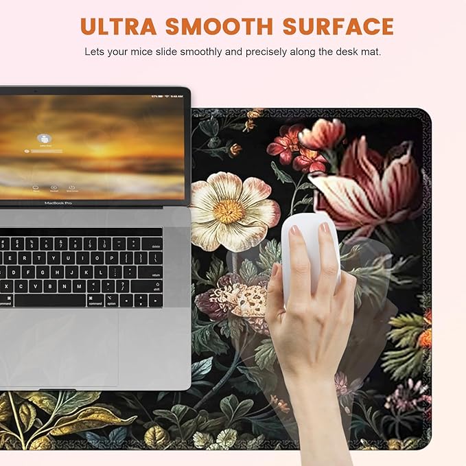 HAOCOO Vintage Aesthetic Floral Plant Desk Mat, Desk Matt for Desktop, Large Mouse Pad Drom Decor, Keyboard Mats for Desk, Computer Desk Cover Mat for Office, Home and School Accessories