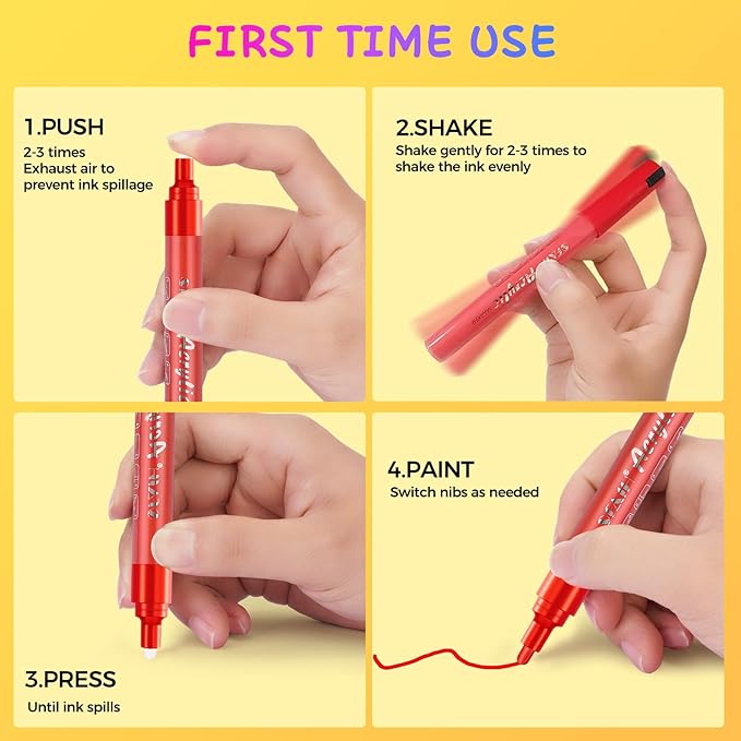 SFAIH Acrylic Red Paint Pens - 8 Pack 2-3MM Medium Tip & 0.7MM Extra Fine White Paint Marker for Rock Painting, Wood, Metal, Fabric, Canvas, Glass, Ceramic, Diy Crafts