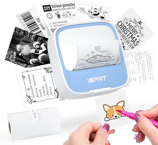iDPRT Portable Sticker Maker Machine with 1 Roll Sticker Paper, Mini Printer Efficiently and Quickly, Thermal Printer for Study Notes, Pictures, DIY, Label, Free App with Multiple Templates,Blue