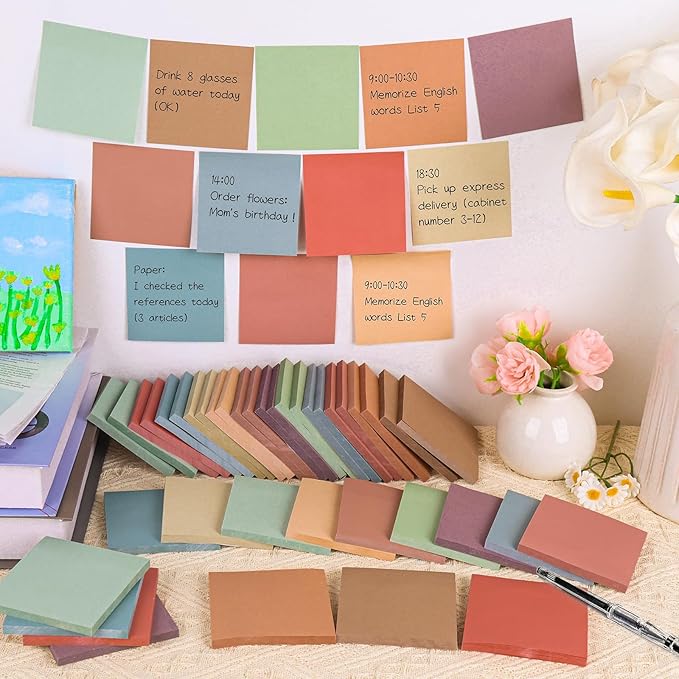 Vintage Sticky Notes 3x3 12 Retro Colors Posted Note 60 Pads Adhesive Paper Memo Pads 56 Sheets/Pad Self-Stick Note Bulk Easy to Stick for Back to School Teacher Student, Office Supplies