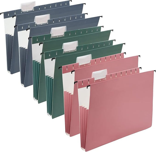 Y YOMA Letter Size - 6 Pack Extra Capacity Hanging File Folders Accordion Decorative Reinforced File Folder Cute Colored Expandable Folder for Office Home with 1/5-Cut Adjustable Tabs, Warm Color