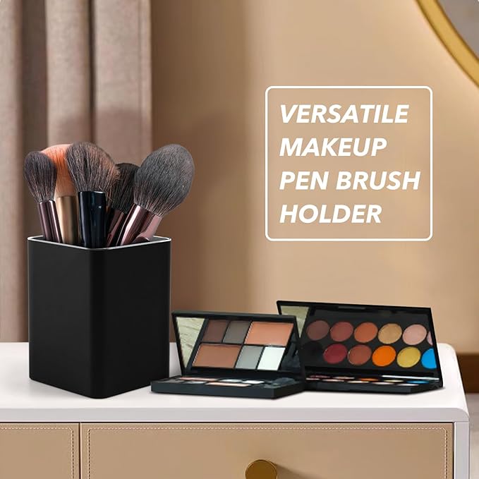 RQB Metal Pen Holder for Desk Square Aluminum Desktop Organizer and Makeup Brush Holder Storage Box for Office, School, Home, and Kids, Non-slip silicone 4×3.15inch (Black)