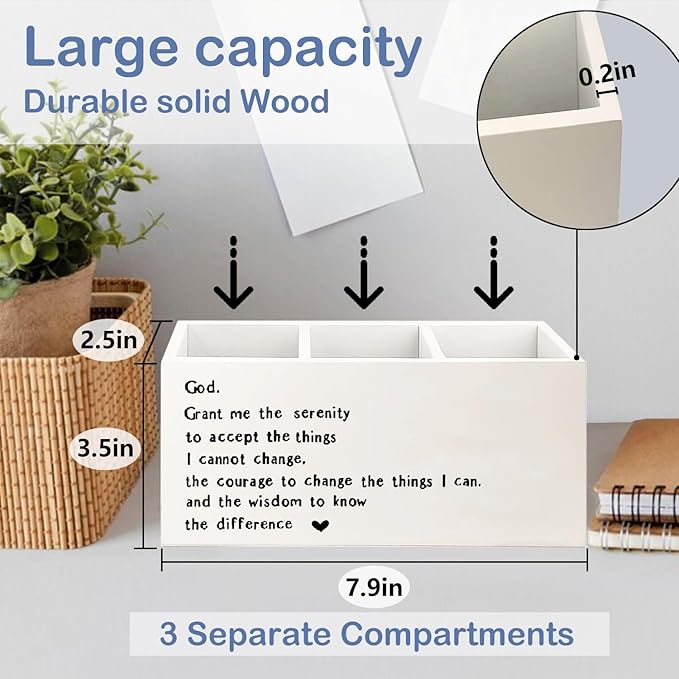 SNNDER Serenity Prayer Gifts Pen Holder for Desk, Christian Gifts for Women Men, God Grant Me the Serenity Bible Verses Wooden Pen Pencil Holder Organizer for Home Office Desk Accessories