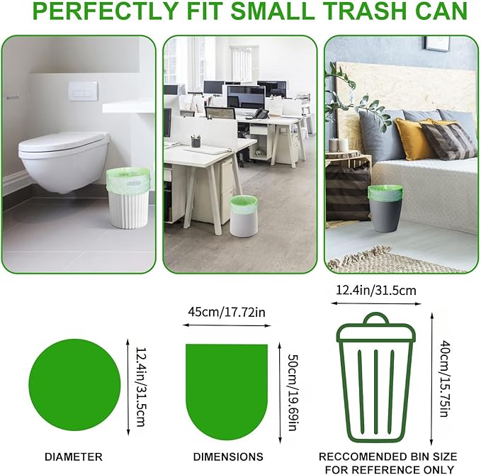 4 Gallon Biodegradable Compostable Small-Trash-Bags - Green Small Garbage Bags For Bathroom Can 100 Count Unscented Little Waste Basket Kitchen Office Car Tiny Liners Bulk Strong Thick Inwaysin