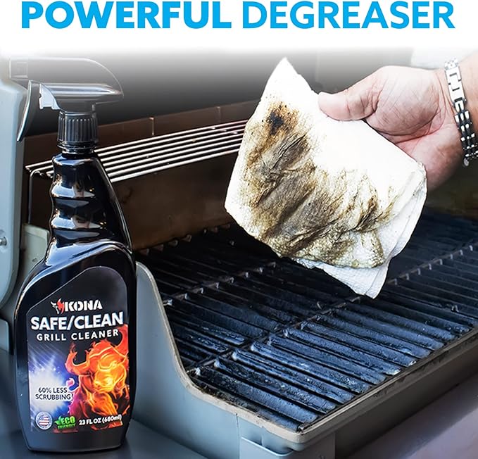 Kona Safe/Clean Grill Cleaner Spray - Now 40% More Cleaning Power, Heavy Duty No-Drip Gel, Eco-Friendly, Food Safe, BBQ Grate Degreaser, Biodegradable, Made in Michigan USA - 23oz