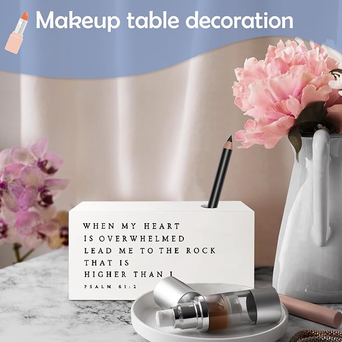 SNNDER Inspirational Christian Single Pen holder for Desk, Christian Religious Gifts for Women Men, Psalm 61:2 Bible Verses Fountain Pen Holder for Home Office Desk Accessories