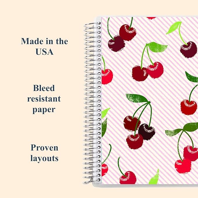 Erin Condren 8.5” x 11” Lined Spiral Notebook, College-Ruled Layout with 80 Lb. Paper, Cherry Cover, 160 Lined Notebook Pages, Platinum Coil, Stickers Included