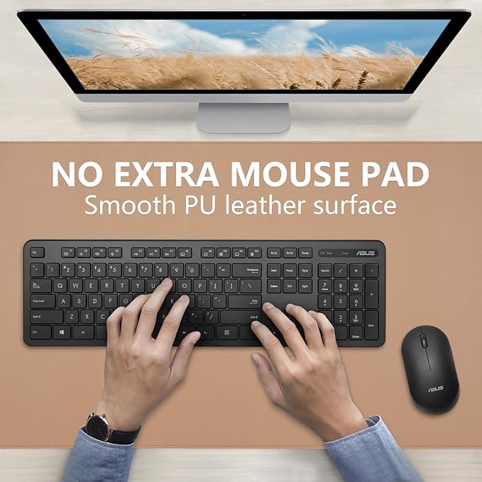 Dual-Sided Desk Pad, Large Mouse Pad, Natural Cork & PU Leather Non-Slip Waterproof Desk Mat for Office and Home (Khaki, 31.5" x 15.7")
