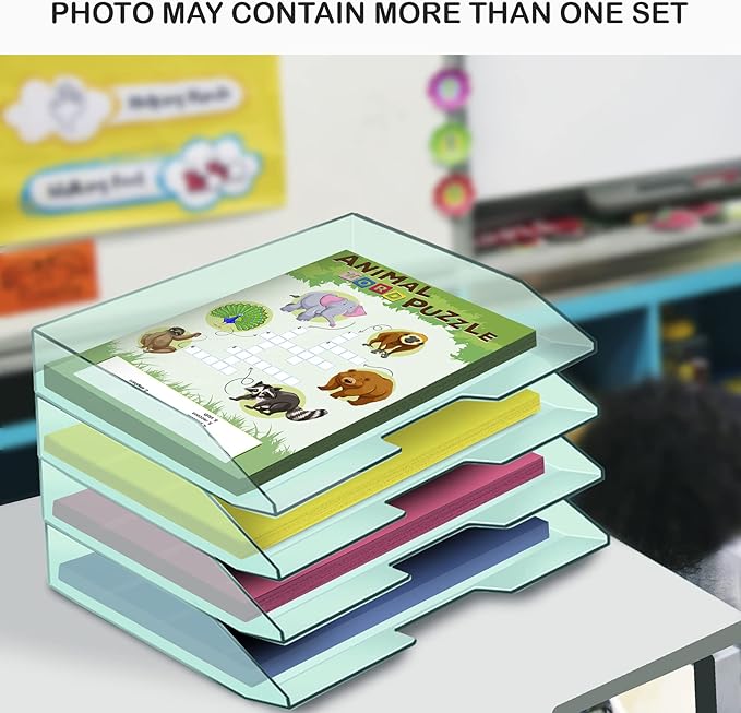 Acrimet Stackable Letter Tray 3 Tier Side Load, Plastic, Desktop File Organizer (Clear Green Color)