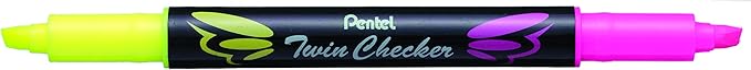 Pentel Twin Checker Dual-tip Highlighter, Chisel Tip, Yellow/Pink Ink, Pack of 12 (SLW8-GP)