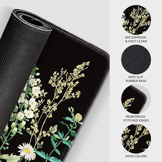 Wildflower Black Large Gaming Mouse Pad 31.5"x15.7"｜ XXL Desk Mat, Non-Slip Rubber Base & Stitched Edges - Extended Waterproof Mousepad for PC/Laptop/Office/Home Decor