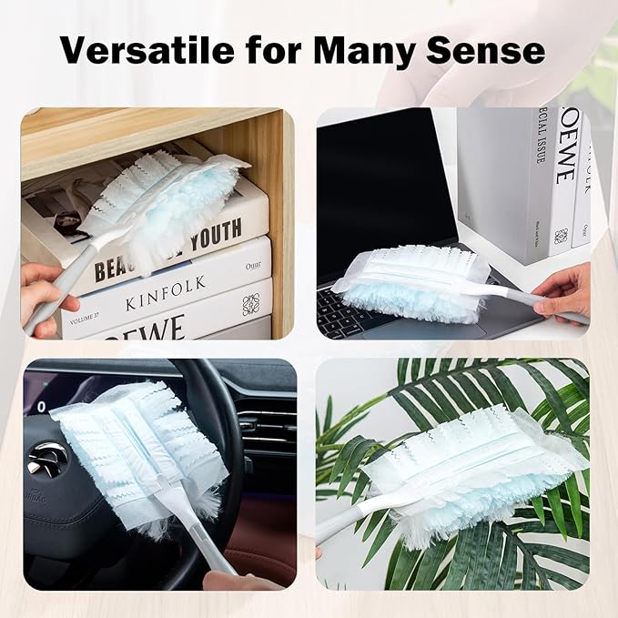 Faliuepe Disposable Dusters Refills 180 Heavy Duty Duster Refills Blue Electrostatic Duster Heads for Cleaning Multi-Surface-40Counts
