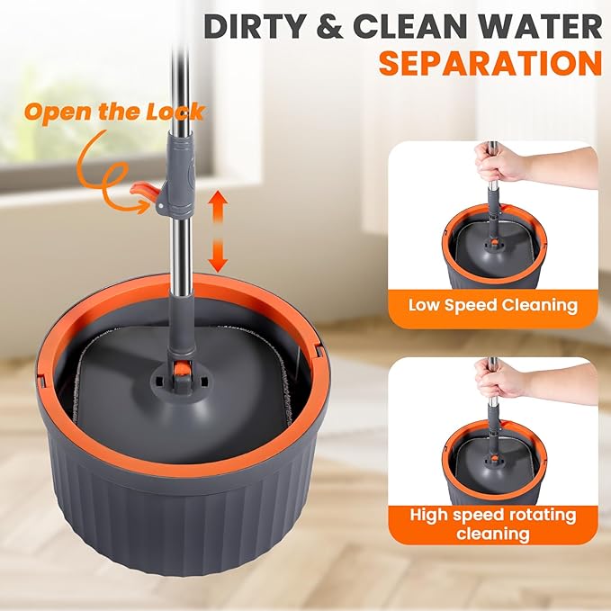 Chabatree Mop and Bucket Set，Spin Mop and Bucket Set with Separate Dirty and Clean Water，12 Replaceable Mop Pads，Deep-Cleaning Mops for Floors, Versatile Mops for Walls