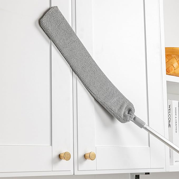 Retractable Gap Dust Cleaner, 40” Flat Cleaner with Hanging Hook, Bendable and Detachable Head Microfiber Duster, Washable Dust Brush for Home, AC, Car and Hard-to-Reach Corners, Containing 2 Clothes