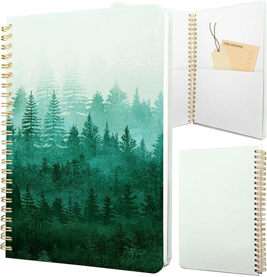 Cute Spiral Notebook journal A5 Aesthetic Pretty Floral Design for Women Girls Kawaii with Pocket, 8.5 x 5.7 inch, Green Forest