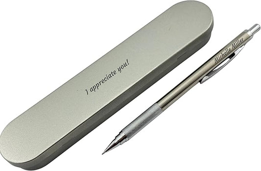 Custom Engraved Mechanical Pencil Set – Personalized 0.7mm & 2.0mm Refillable Drafting Tools – Gift for Architects, Engineers, Students, Designers, Graduation (Chrome Pen Engraved)