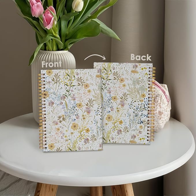 Wheatwin Floral Notebook Journal, Wildflower Cute Hardcover Spiral Notebook for Work Note Taking Women Writing School Teen Girls 5.5x8.3