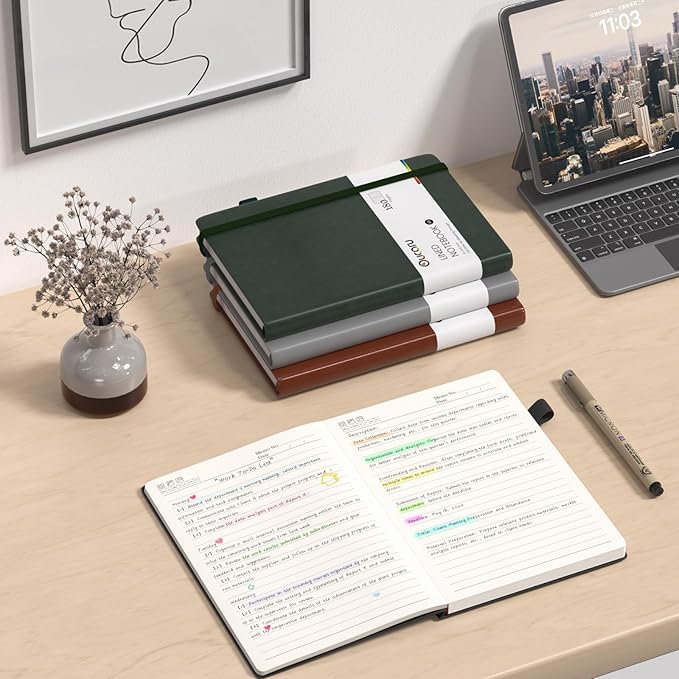 Oucaru Lined Journal Notebook, 2 Pack, 180 Pages, A5 Journals for Writing, 100 GSM Thick Paper, Small Notebooks Daily Journal for Women Men Work, Business, School, Travel Supplies