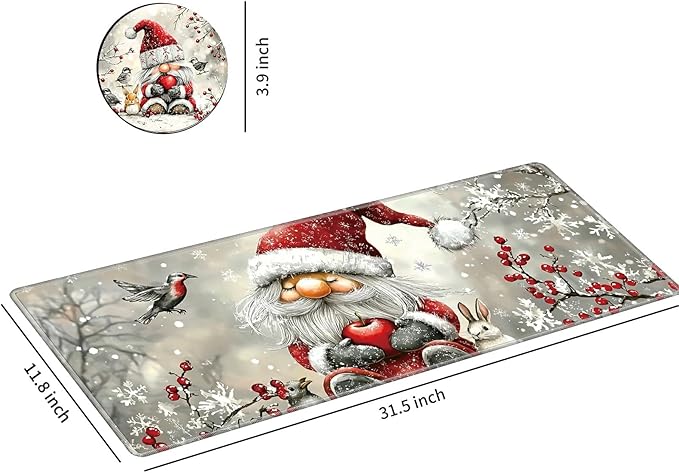 Desk Mat Large Gaming Mouse Pad (31.5x11.8 inch) with Stitched Edges, XL Mouse Pad +Coaster, Extended Mouse Mat Keybroad Mousepad Non-Slip Rubber for Gamer Men Women, Winter Santa Claus