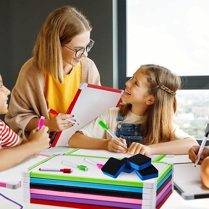 Colarr 24 Set Hanging Magnetic Dry Erase Board 8'' x 12'' Small Double Side White Board for Kid, Education Classroom Bulk, Mini Whiteboard Drawing Writing Lapboards for Student Kid to Do List Notepad