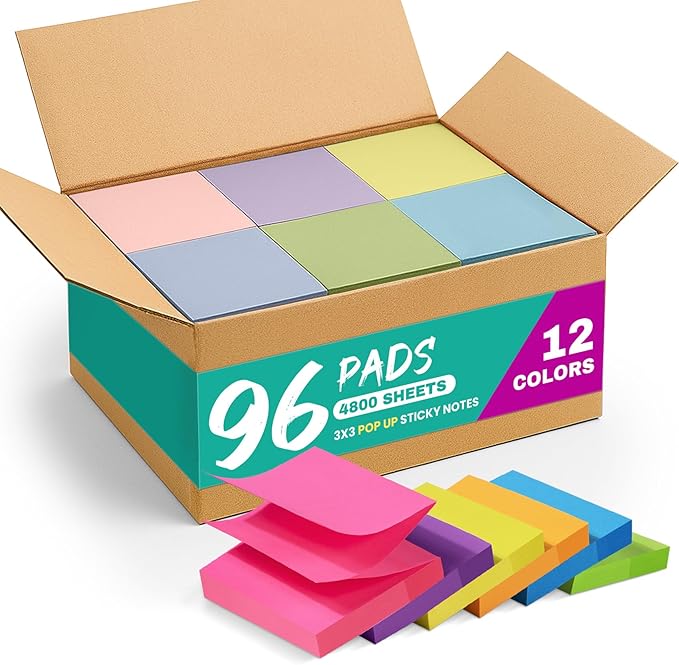 96 Pads Pop Up Sticky Notes, 3x3 inches, Yellow Soft Pastel Self-Stick Note Pads, Perfect for Office, Study, and Daily Life Organization - 96 Pack