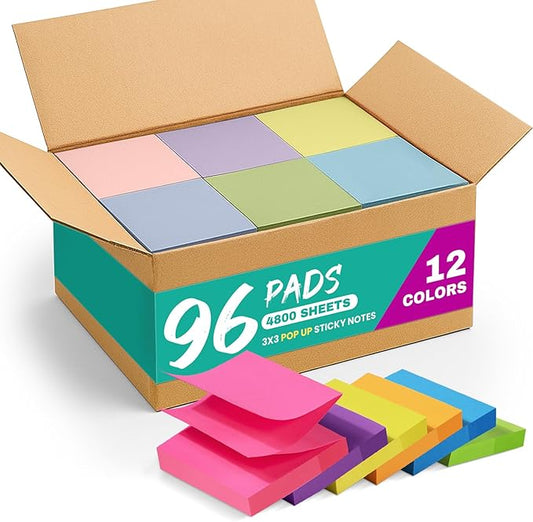 96 Pads Pop Up Sticky Notes, 3x3 inches, Yellow Soft Pastel Self-Stick Note Pads, Perfect for Office, Study, and Daily Life Organization - 96 Pack