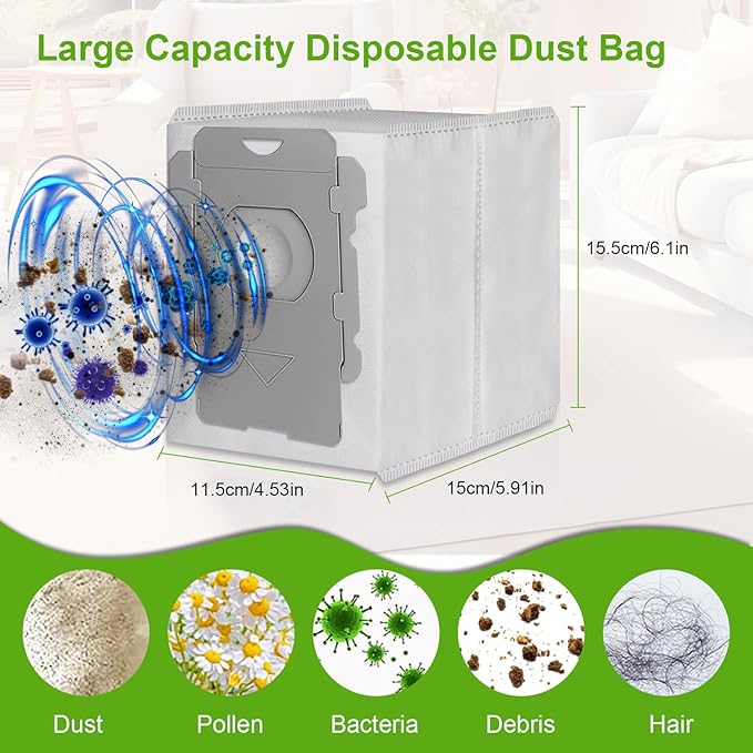 APZOVO 16 Pack Vacuum Bags for iRobot Roomba i7, i7+, i8, i8+, i3, i3+, i4, i4+, i5, i5+ i6, i6+, j5, j5+, j6, j6+, j7, j7+, j8, j8+, j9, j9+, s9, s9+, Replacement Bag for Roomba i & s & j Series