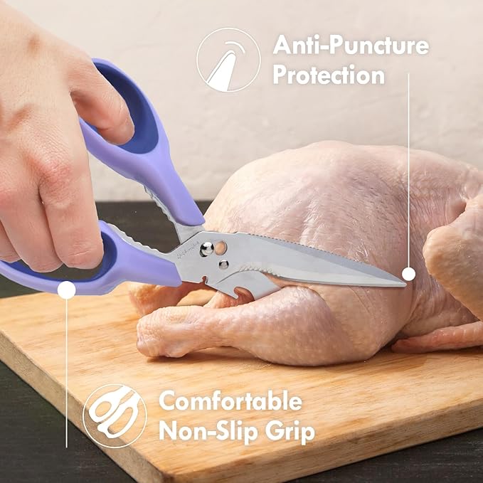 All Purpose Kitchen Scissors for Food and Heavy-Duty, Stainless Steel Cooking Shears for Chicken, Poultry, Meat, Herbs, Fish, Bones, Multi-Purpose Cooking Accessories with Cap and Sharpener