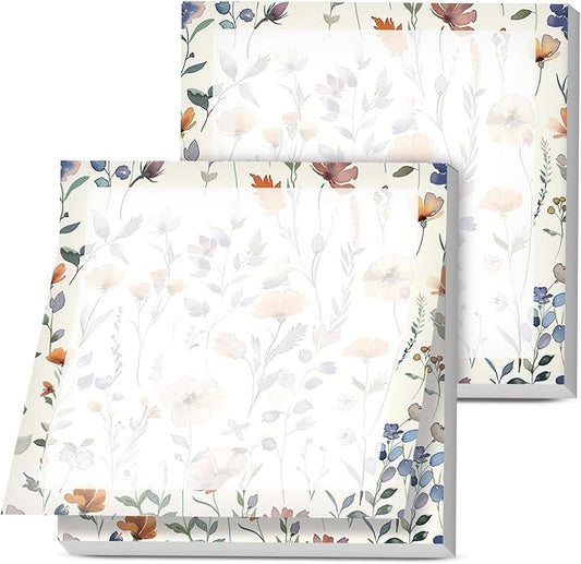 Sticky Notes, 2 Pads, 3x3 inches, Cute Colorful Fun Self-Stick Note Pads, Easy Post, Strong Adhesive Notepad Soft Watercolor Wildflowers
