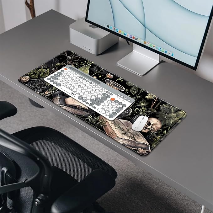 Dark Academia Witchcraft Mouse Pad,Extended Skull Magic Book Mousepad Desk Pad with Stitched Edges,Non-Slip Waterproof Rubber Base Mouse Mat for Office Computer Keyboard Laptop Home(27.5x11.8 in)