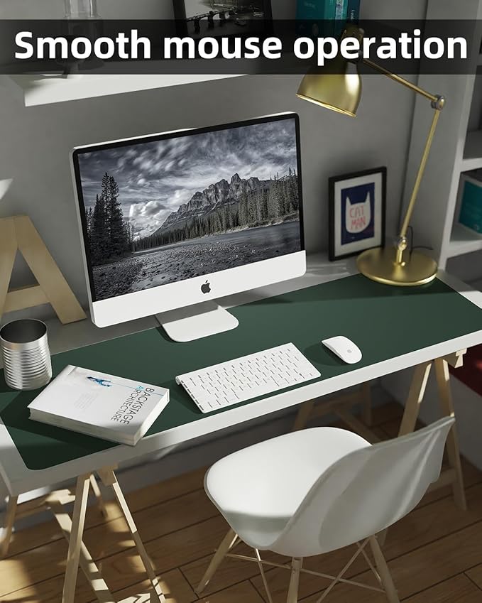Leather Desk Pad Protector, Large Mat, Mouse Pad, Non-Slip PU Leather Blotter, Cover for Keyboard and Mouse, Office & Home (Dark Green, 48" x 17")