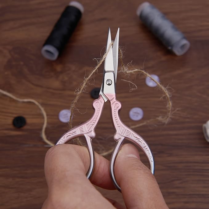 3.6 inch Small Sewing Scissors, Mini Scissors in a Pouch, All Purpose with Leather Sheath Cover, Color PINK Green