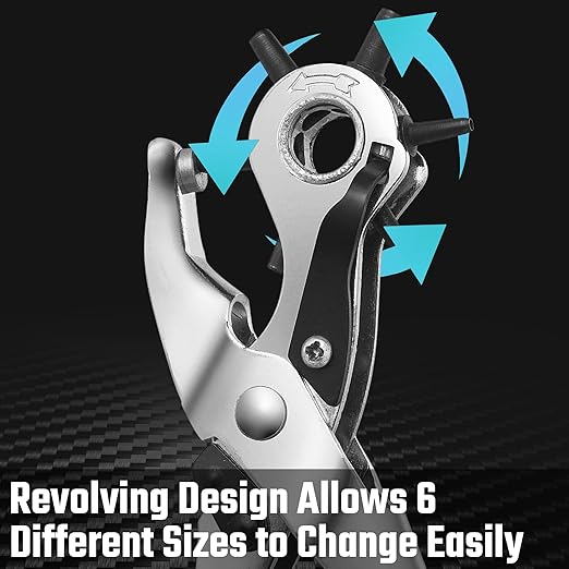 DURATECH Revolving Punch, Leather Hole Punch Tool, 8 Inch, 6 Multi-Hole Size Covers 2mm to 4.5mm, for Belts and Dog Collars, Ideal for DIY Projects