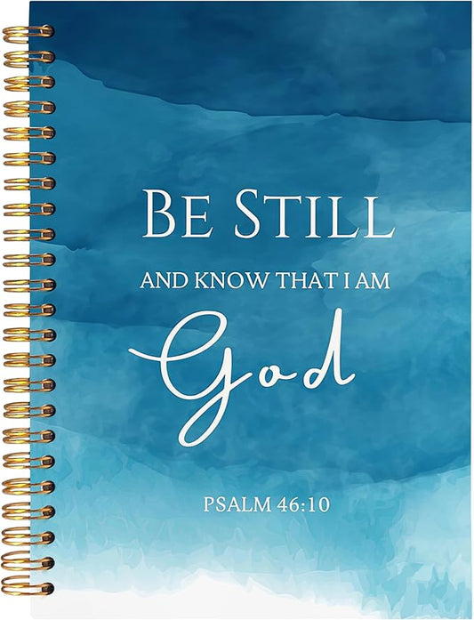 BearCake Be Still and Know That I am God Christian Notebook Journal, Christian Gifts for Women, Bible Notebooks for Note Taking, Bible Journaling Notebook, Blue Hardcover Spiral Notebook 5.5x8.3