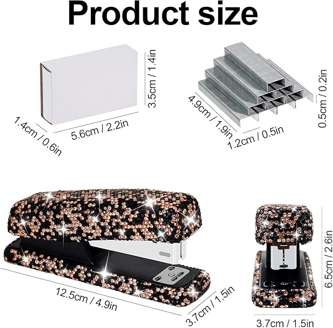 Multibey Rhinestone Stapler for Desk- Bling Crystal Desktop Stapler with 2000 Silver Staples, 25 Sheet Capacity, Elegant Office Staplers & Dazzling Desk Accessory for Women Lady (Black Gold)