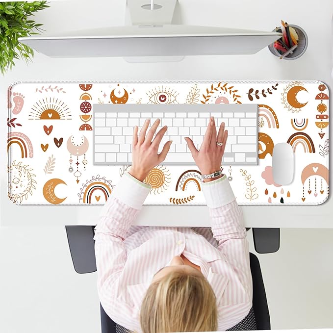 Boho Cute Desk Mat, Kawaii Large Gaming Mouse Pad, Computer Keyboard Laptop Mousepad for Work, Game, Office and Home, XL