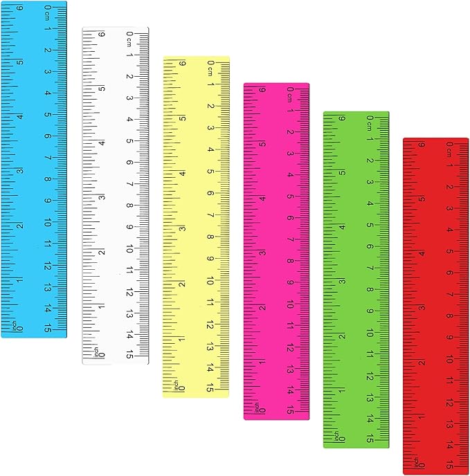 6 Inch Ruler 6Pcs Clear Plastic Ruler for School Office Home Straight Edge Rulers with Centimeters and Inches for Kids Drawing Students Adults Colored for Classroom