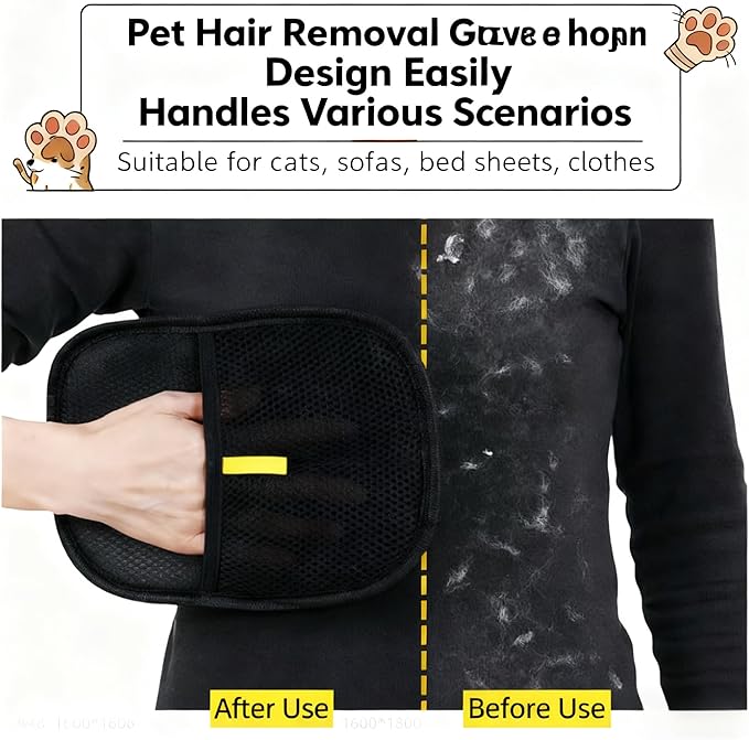Pet Hair Remover Glove for Dogs & Cats, Reusable Washable Static-Cling Fur Removal Glove for Couch, Clothes, Bedding, Carpet & Car Seat