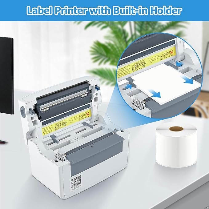 4x6 Shipping Label Printer - 203 DPI Thermal Label Printer for Small Business with Bluetooth/USB, Portable Thermal Printer for Warehouse, Home Office & Shipping Labels