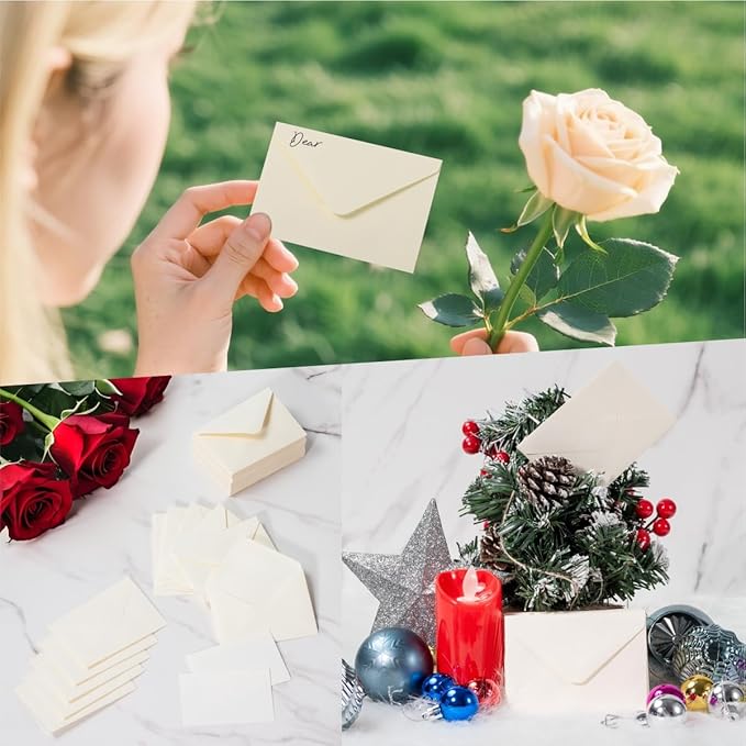 100 Pack 4 x 2.75" Mini Envelopes 120GSM Cream Gift Card Envelopes Bulk Small Paper Gift Card Sleeves Greeting Card Business Card Tiny Envelope Pockets for Card & Invitation