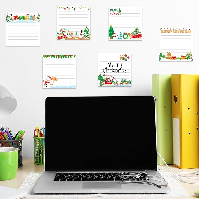 30 Pack Christmas Sticky Notes - 600 Sheets Holiday Memo Notes for Message Reminder Gifts School Office Students Teachers Presents