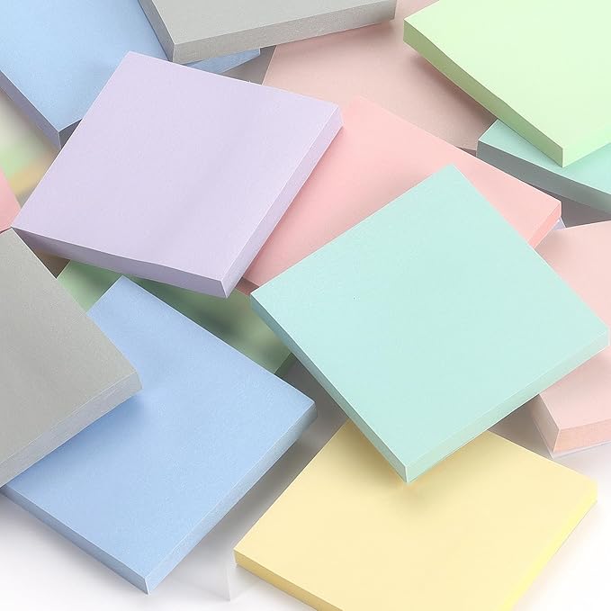 Sticky Notes 3x3 Inch, 8 Pads Light Colors Self-Adhesive, 8 Assorted Pastel Colors, 80 Sheets/Pad, Reusable Notepads for Office, School, and Home
