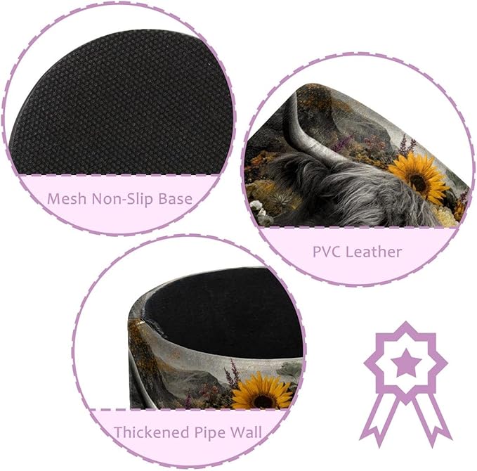 Watercolor Sunflower Yak PVC Leather Circular Pencil Holder for Desk Organizer Stationery Holder for Office, School(3.9 x 3.1 Inches)