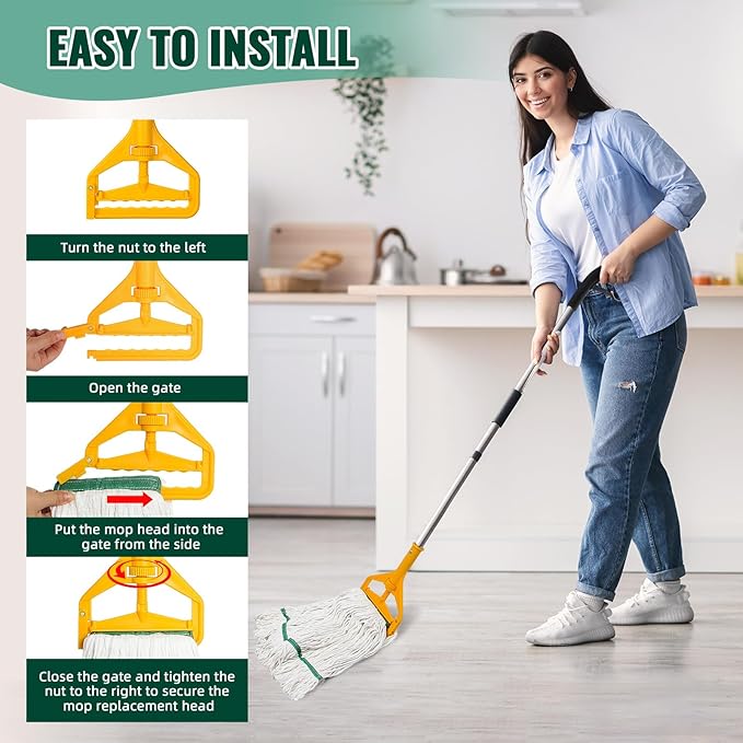 20oz mop Head Replacement, 3 Pack Heavy Duty Industrial Cotton Looped End String Cleaning Mop Head Refills,Used for Home,Garage,Office and Kitchen,White mop Head Replacement